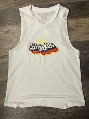 ZYIA White Tank Top with Multicolor "Brighter" Graphic